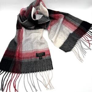 Charter Club Luxury 100% Cashmere Scarf Red Black Gray Plaid 10x63 Tassel Unisex